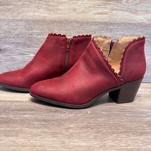 Journee Collection Tessa Burgundy Faux Suede Scallop Trim Cutout Booties 8
